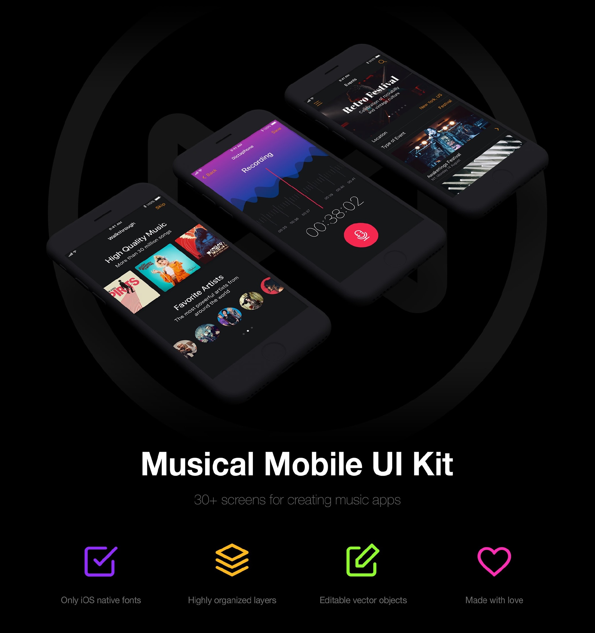 酷黑超逼格的音乐APP UI KITS套装素材下载<Sketch XD PSD></a>” width=”2048″ height=”2177″ /> <a loading=